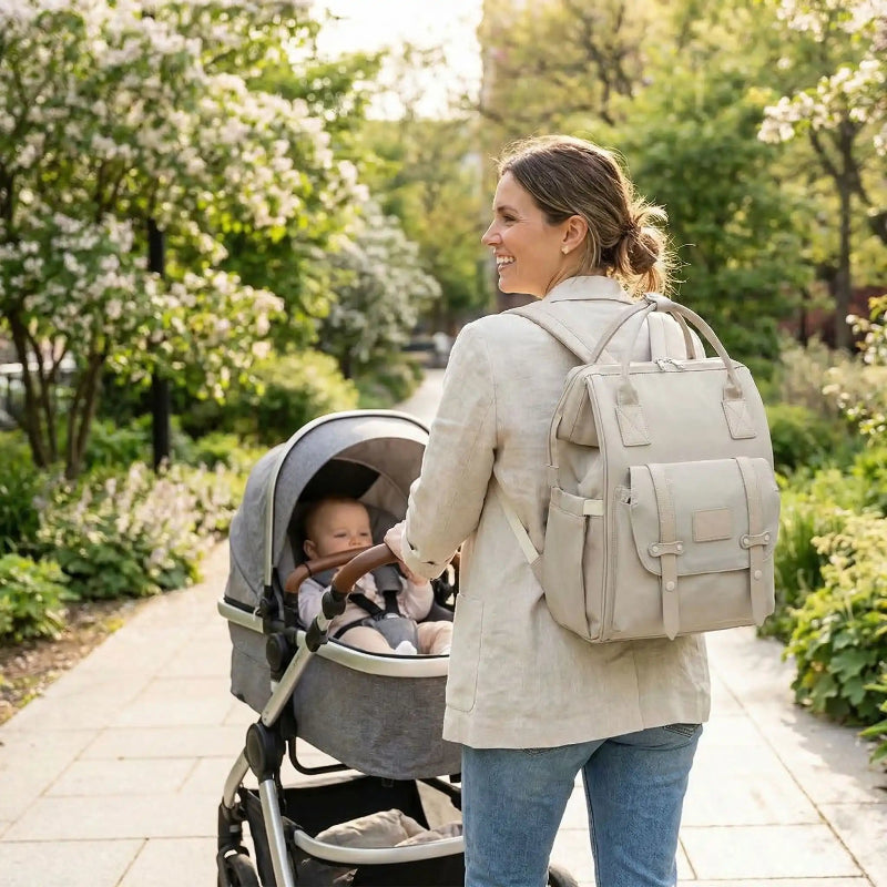 sac à dos à langer maman pousse bébé dans poussette