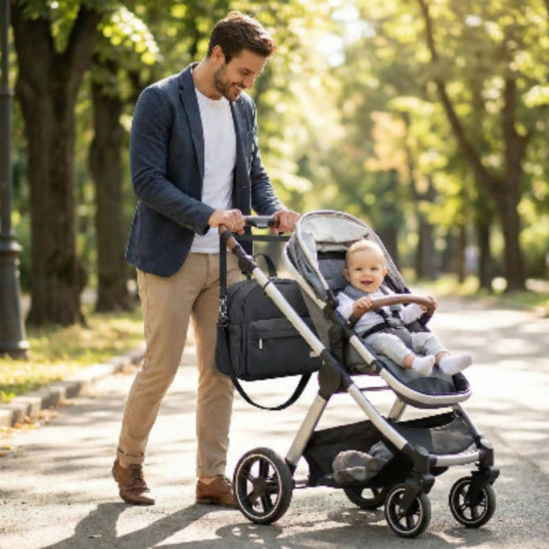 sac a langer a dos serenite noir papa pousse bebe dans poussette