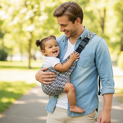 echarpe de portage bebe papa regarde sa fille