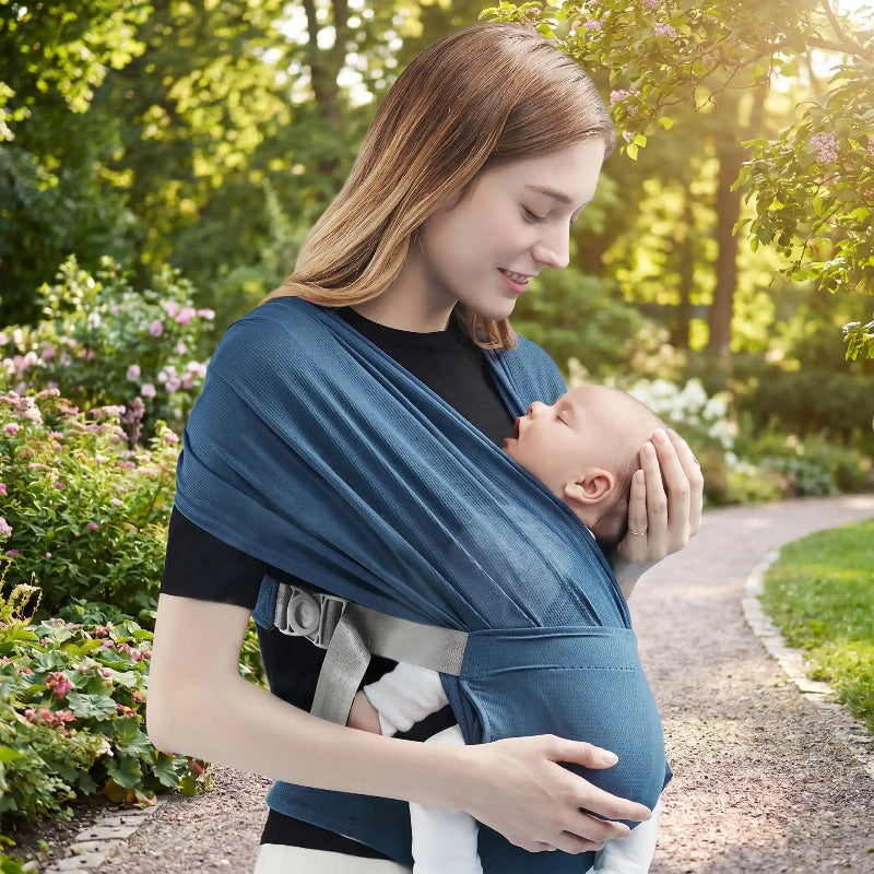 écharpe de portage confort securisé maman au parc avec bébé