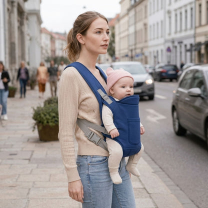 porte bébé bélino maman au bord de la rue 
