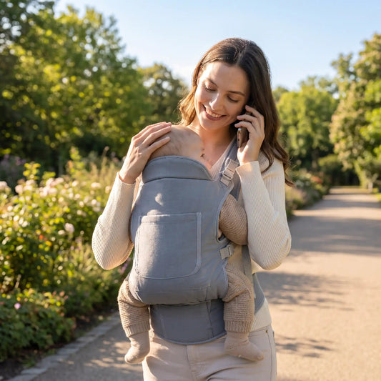porte bébé bélino maman au téléphone