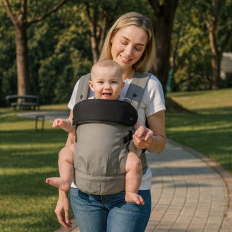 Porte bébé physiologique confort optimal maman au parc avec bébé