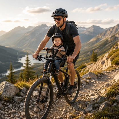 porte bébé vélo rouli doux aventure alpine père fils en vélo