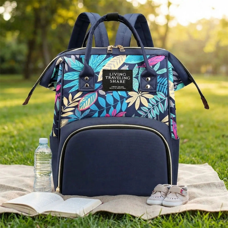 sac à dos à langer élégance florale bleu