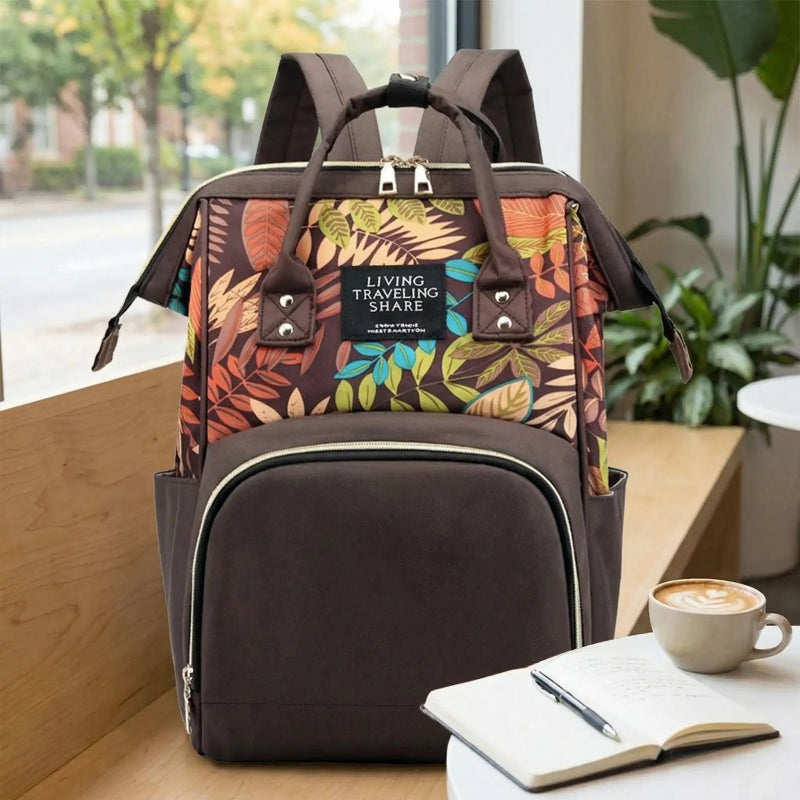 sac à dos à langer élégance florale brun