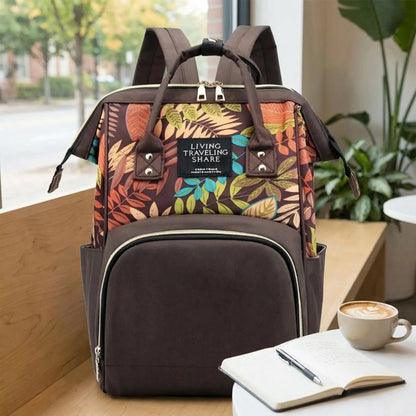 sac à dos à langer élégance florale brun