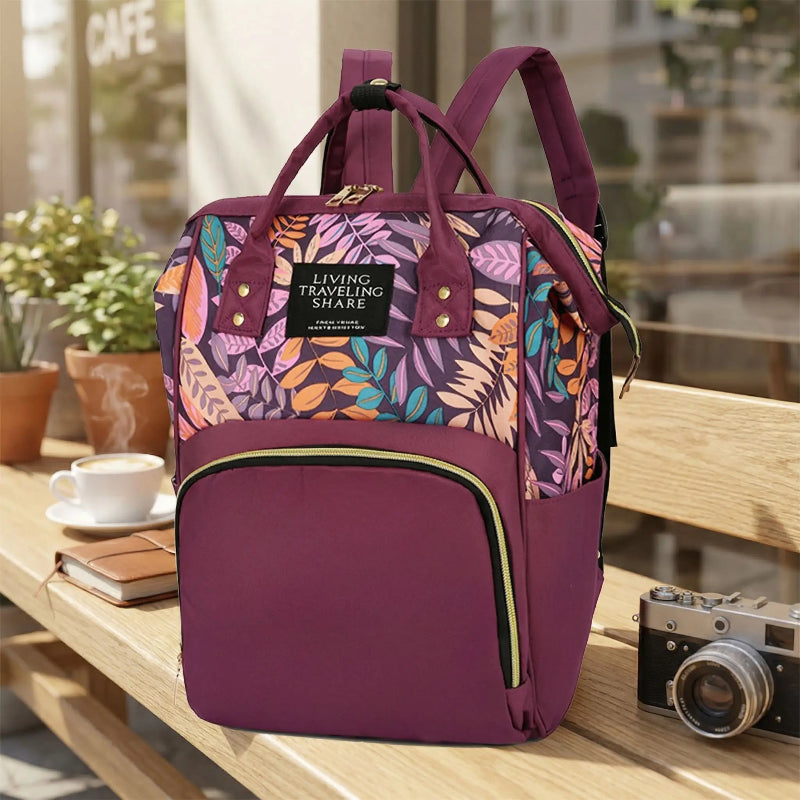 sac à dos à langer élégance florale mauve