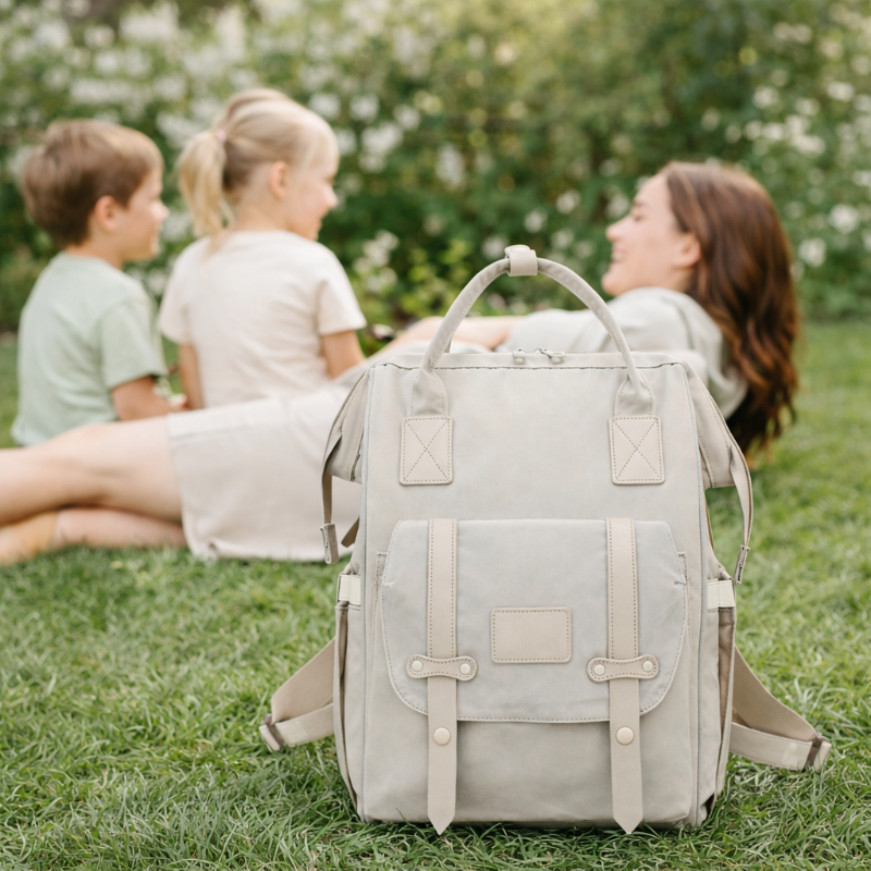 sac à dos à langer maman en plein air avec enfants