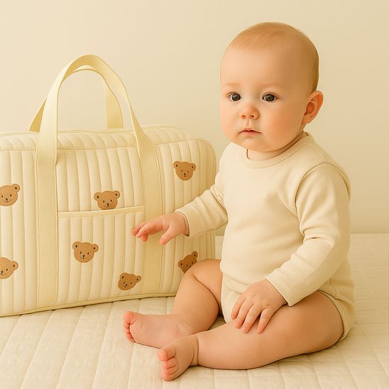 sac à langer bébé assis à côté