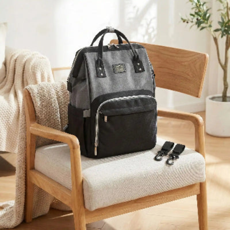sac a langer gris et noir multifonction elegant